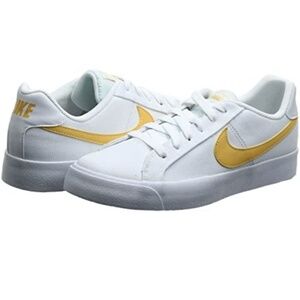 Nike Womens White Canvas Sneaker with Gold Swoosh Sz 6.5
